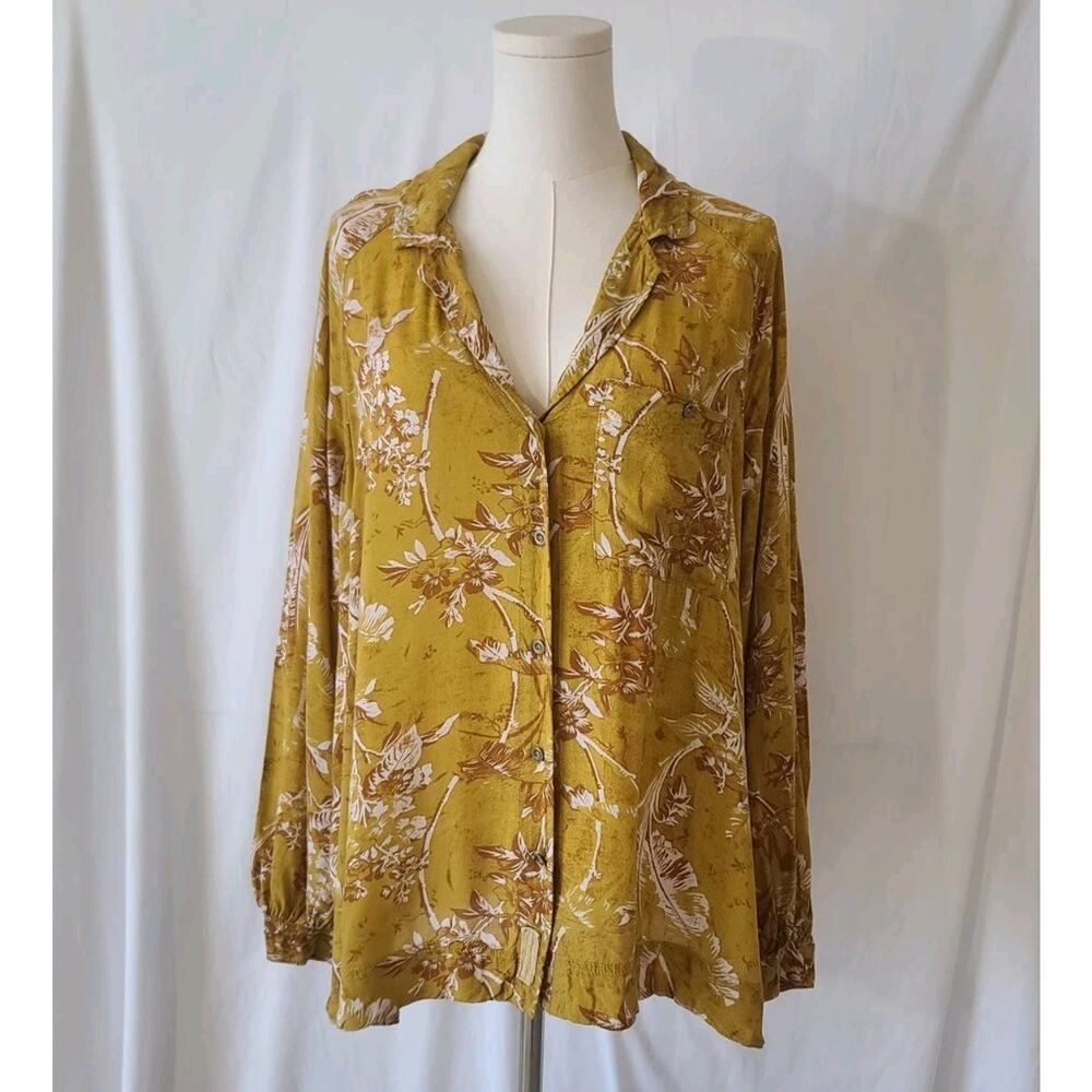 We The Free Mustard Yellow Floral It's A Vibe Oversized Blouse Top Small - Picture 3 of 7